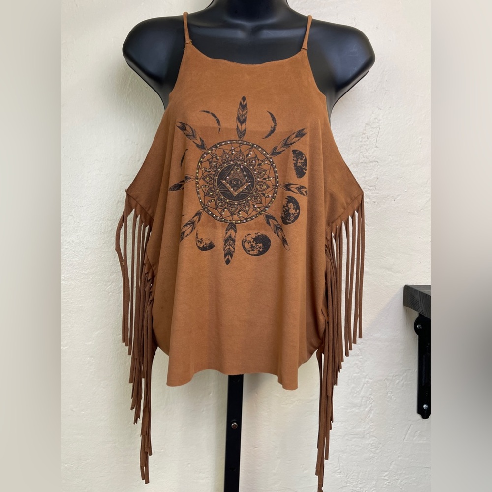 Charlotte Russe Brown Suede‎ Fringe Top